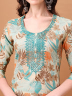Embroidered & Botanical Printed Kurta With Pant & Printed Dupatta, Blue - Hiral Fashion - Distacart