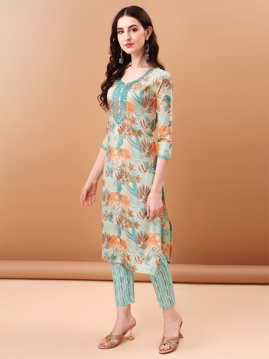 Embroidered & Botanical Printed Kurta With Pant & Printed Dupatta, Blue - Hiral Fashion - Distacart
