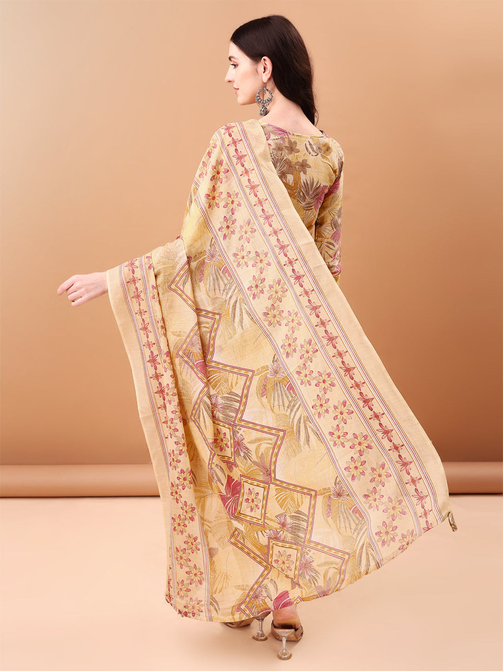 Embroidered & Botanical Printed Kurta With Pant & Printed Dupatta, Yellow - Hiral Fashion