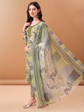 Embroidered & Floral Printed Kurta With Pant & Printed Dupatta, Green - Hiral Fashion - Distacart