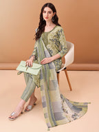Embroidered & Floral Printed Kurta With Pant & Printed Dupatta, Green - Hiral Fashion - Distacart