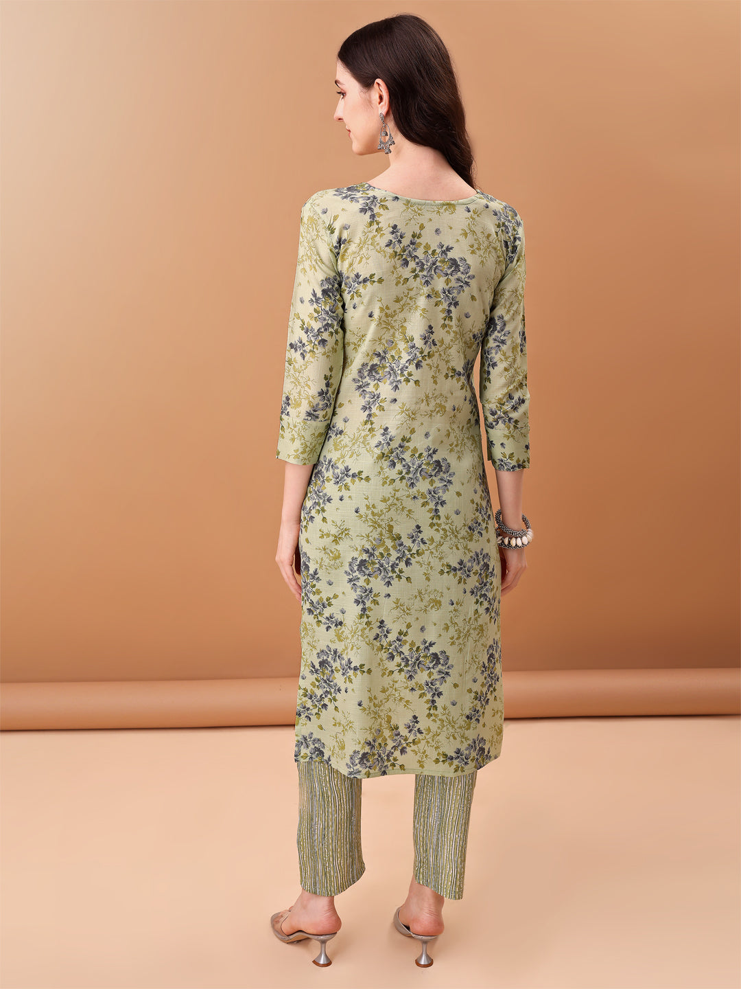 Embroidered & Floral Printed Kurta With Pant & Printed Dupatta, Green - Hiral Fashion - Distacart