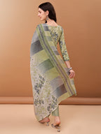 Embroidered & Floral Printed Kurta With Pant & Printed Dupatta, Green - Hiral Fashion - Distacart