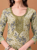 Embroidered & Floral Printed Kurta With Pant & Printed Dupatta, Green - Hiral Fashion - Distacart