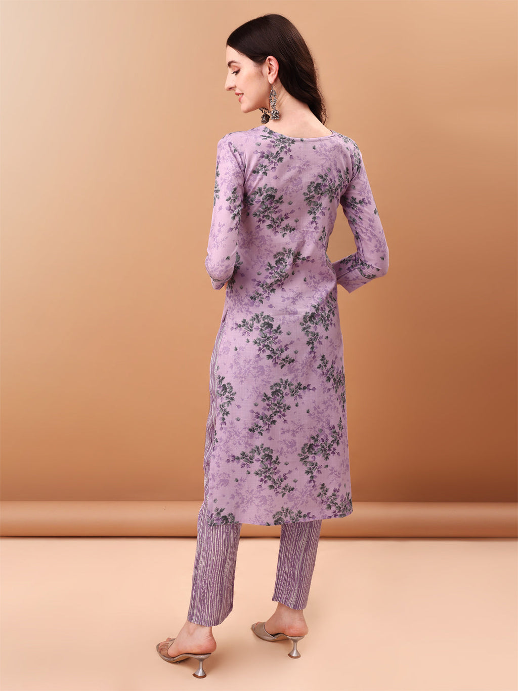 Embroidered & Floral Printed Kurta With Pant & Printed Dupatta, Lavender - Hiral Fashion - Distacart