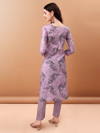 Embroidered & Floral Printed Kurta With Pant & Printed Dupatta, Lavender - Hiral Fashion - Distacart