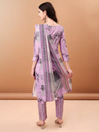 Embroidered & Floral Printed Kurta With Pant & Printed Dupatta, Lavender - Hiral Fashion - Distacart