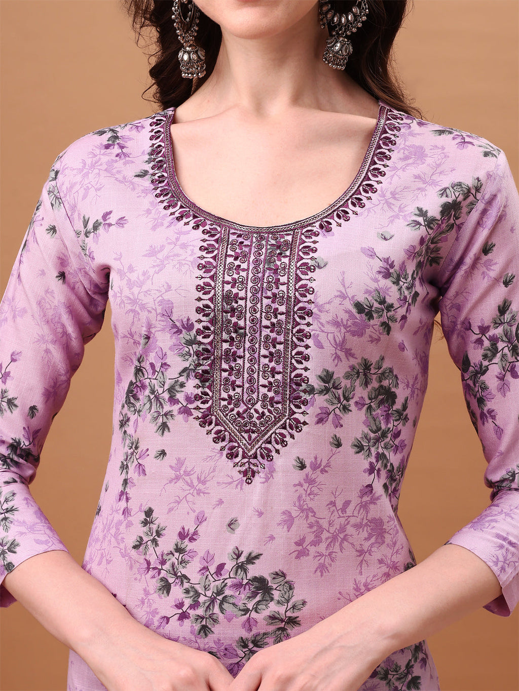 Embroidered & Floral Printed Kurta With Pant & Printed Dupatta, Lavender - Hiral Fashion - Distacart