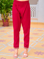 Hand Embroidered Kurta With Pant & Printed Organza Dupatta, Pink - Hiral Fashion - Distacart