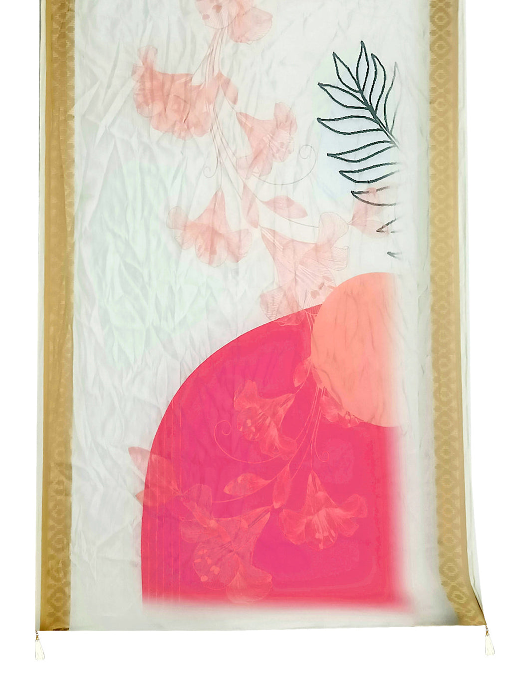 Embroidered Kurta With Pant & Printed Organza Dupatta, White - Hiral Fashion - Distacart
