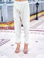 Embroidered Kurta With Pant & Printed Organza Dupatta, White - Hiral Fashion - Distacart