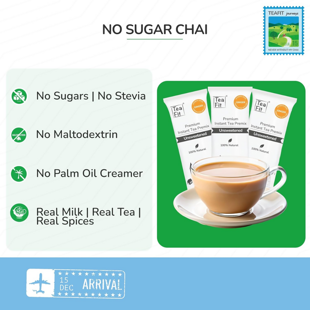 TeaFit No Sugar Instant Ginger Tea Premix - Travel Pack - Distacart