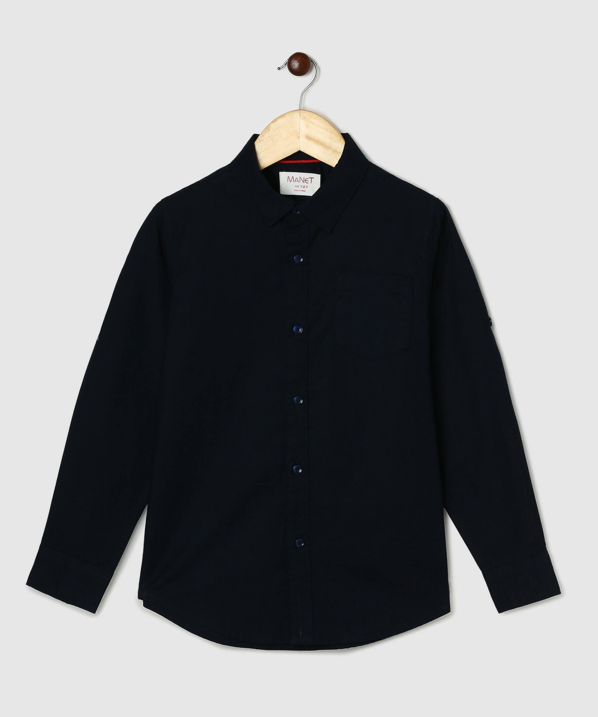 Manet Boys Full Sleeves Solid Shirt - Navy Blue