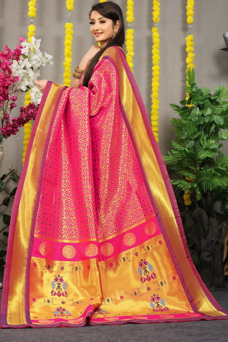 Jyoti Fashion Women's Pink Banarasi Silk Zari Woven Saree with Blouse