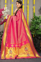 Jyoti Fashion Women's Pink Banarasi Silk Zari Woven Saree with Blouse