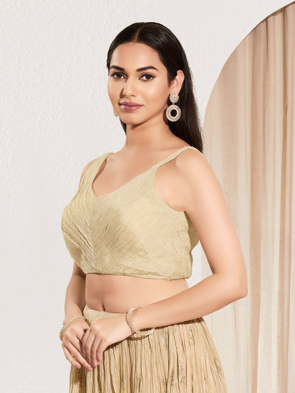 Joban Fashion Cream Tissue Padded Blouse With Sweetheart Neck Sleeveless - Distacart