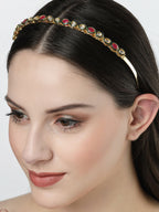 NVR Women's Multi colour Kundan Gold-Polished Embellished Hairband