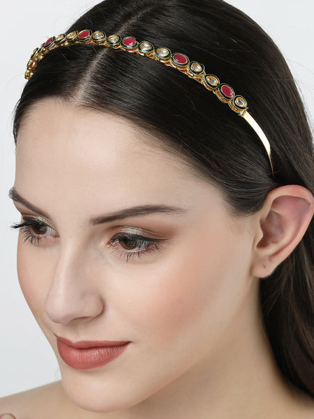 NVR Women's Multi colour Kundan Gold-Polished Embellished Hairband