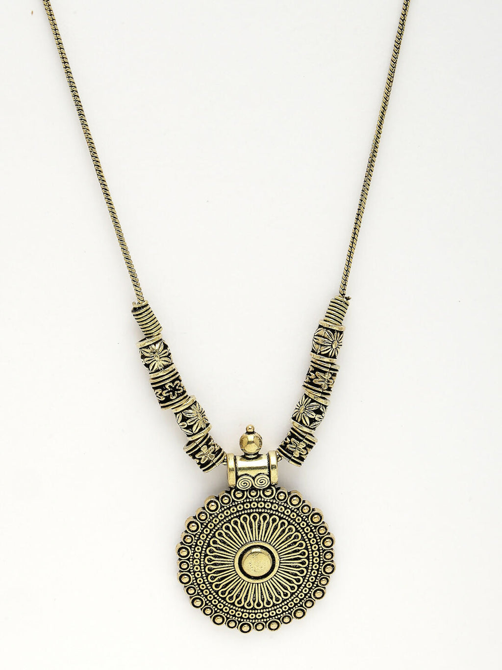 NVR Women's Gold-Polished Circular Shape Pendant with Chain