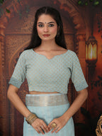 Shree Shyam Fashion Organza Sky Blue Saree - Distacart