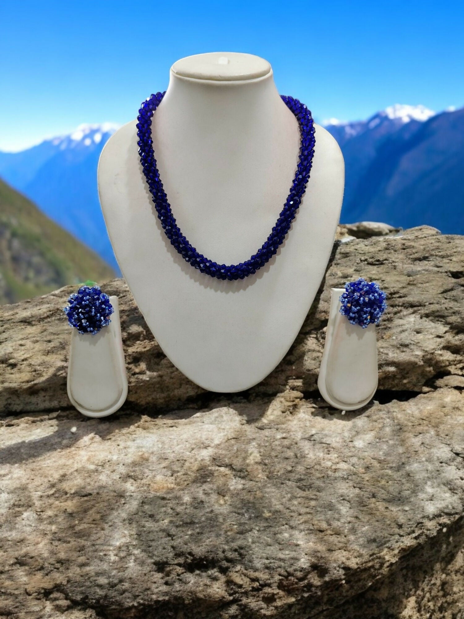 Inhanns Noor-E-Jalwa – Handmade Crystal Bead Necklace / Necklace With Earrings -Adjustable - Blue