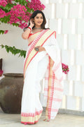 Beatitude White Cotton Tangail Saree