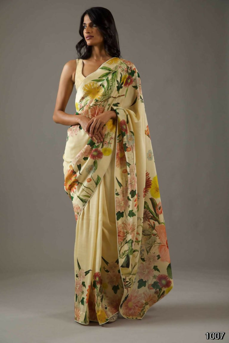 Partywear Designer Yellow Bright Moss Fancy Saree - Durga