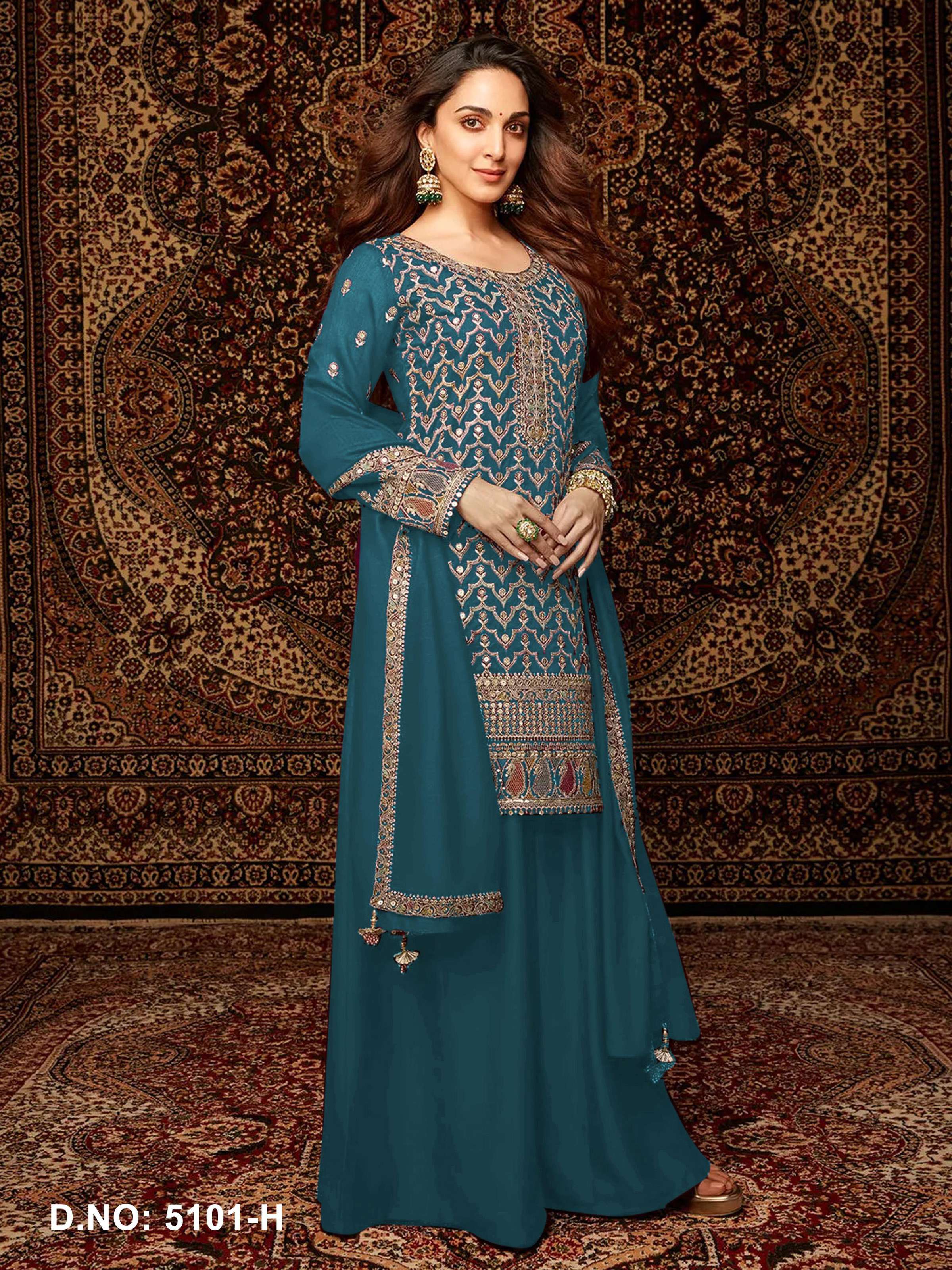 Anaita Teal Premium Embroidered Chiffon Salwar Suit - Distacart