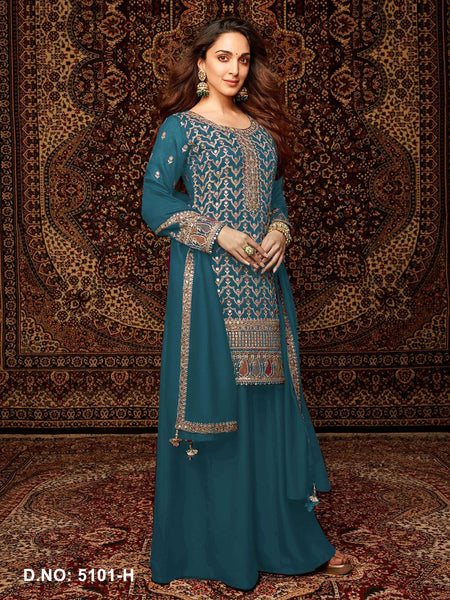 Anaita Teal Premium Embroidered Chiffon Salwar Suit
