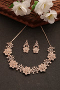 NVR Women's Rose Gold-Polished American Diamond-Studded Handcrafted Jewellery Set