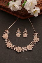 NVR Women's Rose Gold-Polished American Diamond-Studded Handcrafted Jewellery Set