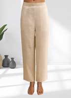 Joban Fashion Beige Linen Embroidered Readymade Long Kurta With Pant - Distacart