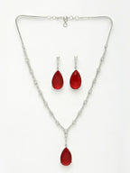 NVR Women's Silver-Plated Red Artificial Stones Studded Handcrafted Jewellery Set