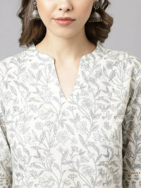 FIORRA Women's Off White Cotton A-Line Kurta Palazzo Set