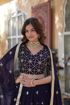 Vastranavya Designer Heavy Sequins & Thread Embroidered work Lehenga Choli - Purple