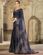 Joban Fashion Satin Organza Navy Blue Swarovski Saree - Distacart
