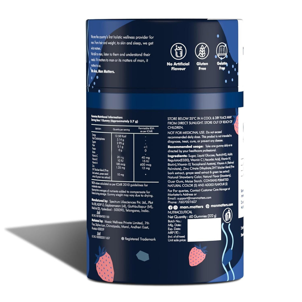 Man Matters Biotin Nourish Hair Gummies - Strawberry Flavor - Distacart