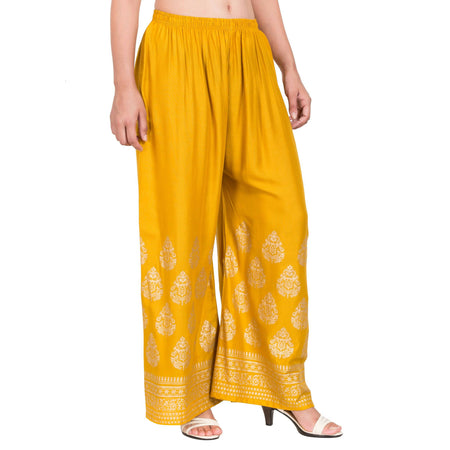 PAVONINE Mustard Color Golden Printed Rayon Fabric Sharara For Women & Girls