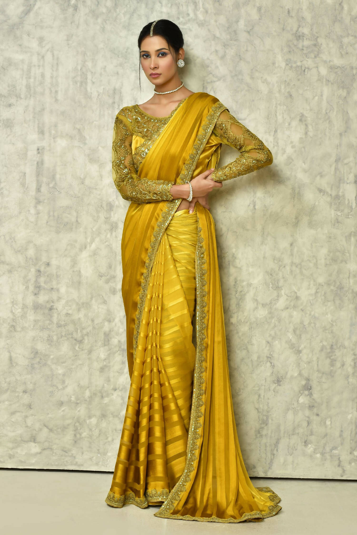 Mustard Silk Solid Designer Saree with Blouse - Purvi