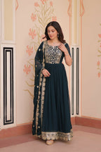 Teeya Creation Rama Color Faux Georgette Embroidery Work Wedding Wear Long Gown - Distacart