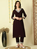 Myshka Women's Coffee Brown Georgette Kurta With Trousers Party Sets