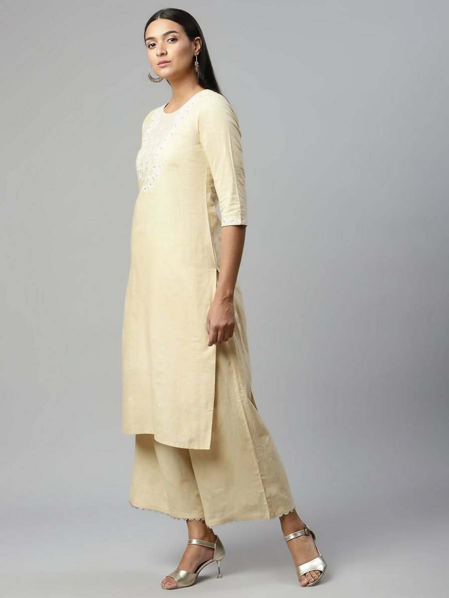 Ahalyaa Womens Chiku Pure Cotton Printed Kurta Palazzo Set - Distacart