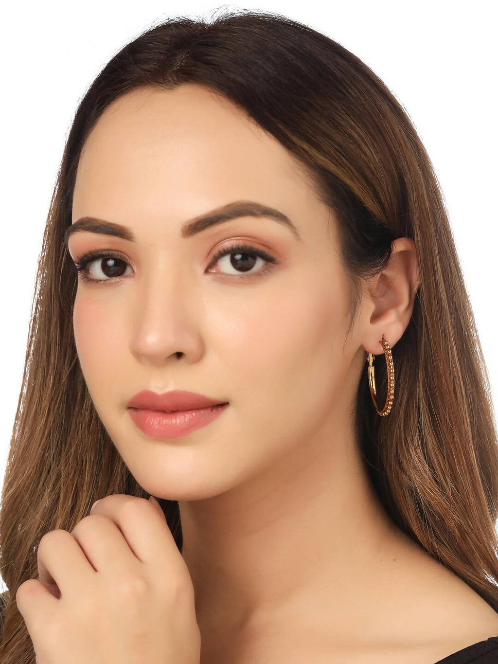 NVR Women Gold Toned Beaded Circular Earrings - Distacart