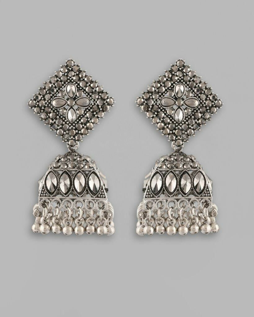 VOJ Black-Toned AD Studded Dome Shaped Jhumkas Earrings - Distacart