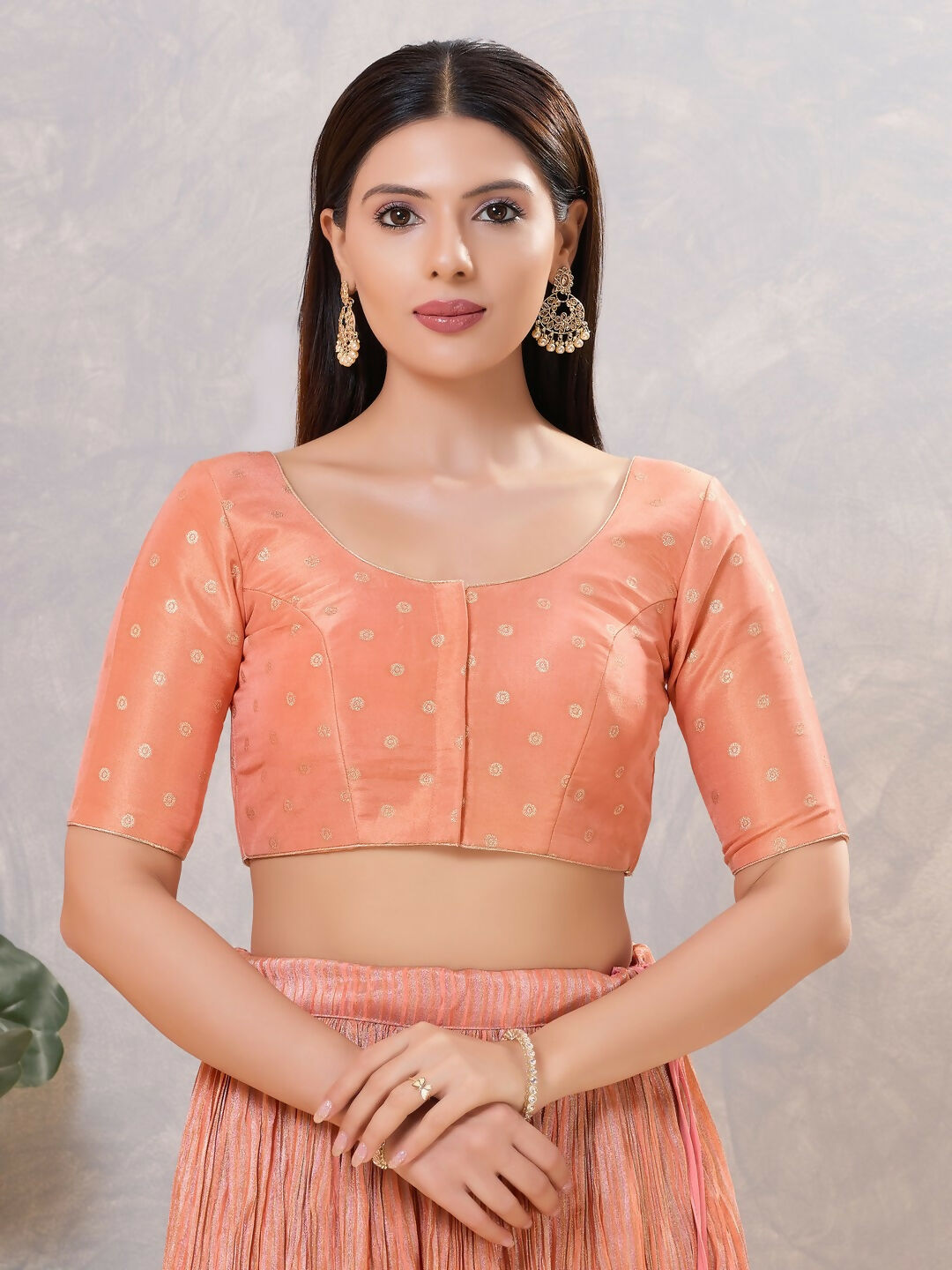 Joban Fashion Women Silk Peach Stitched Blouse