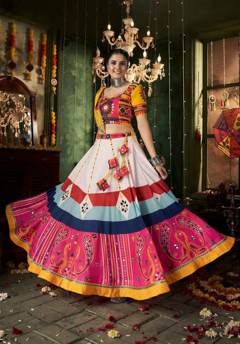 AI Fashion White Maslin Cotton Designer Navratri Lehenga Choli Collection