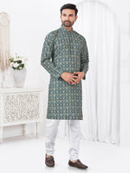 Joban Fashion Men's Rayon Cotton BLUE Printed Kurta Pyjama set