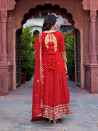 The52 Women's Beautiful Faux Georgette Fabric Embroidery Work Flared Anarkali Pant and Dupatta Set - Distacart