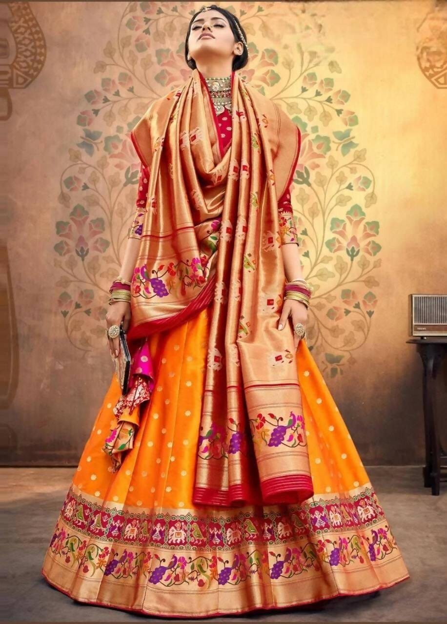DEIANA'S Beautiful Jari Silk Weaving Lehengha choli - Orange