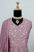Vastranavya Mauve Chikankari Embroidered Sequence Work Abaya Suit